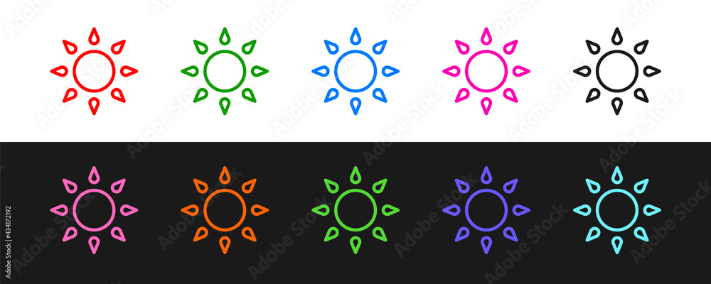 Set line Sun icon isolated on black and white background. Vector