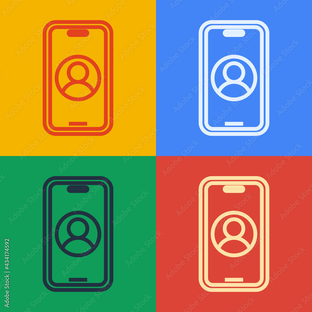 Pop art line Telephone 24 hours support icon isolated on color background. All-day customer support 