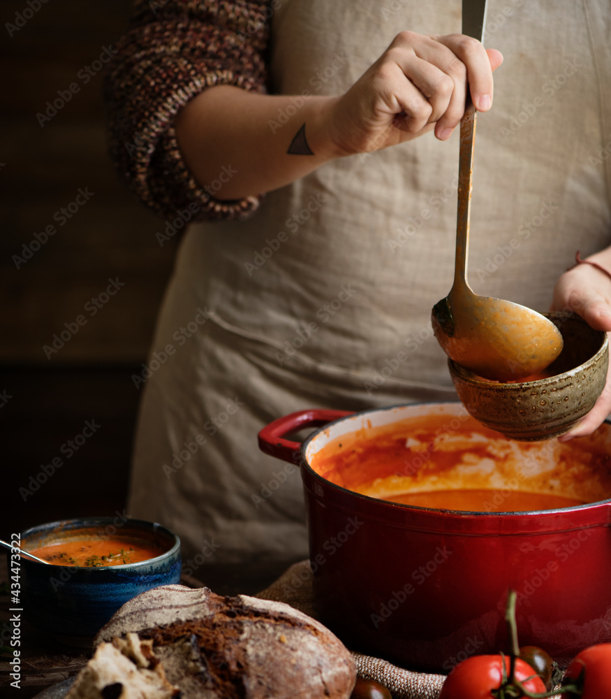 Serving tomato soup food photography recipe idea