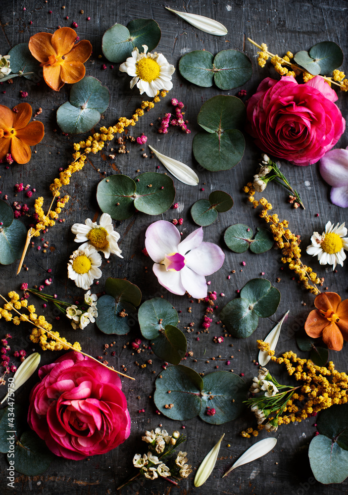 Rustic decorative flowers and leaves