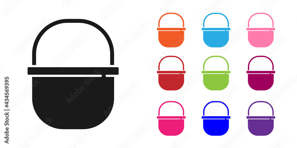 Black Camping pot icon isolated on white background. Boil or stew food symbol. Set icons colorful. V