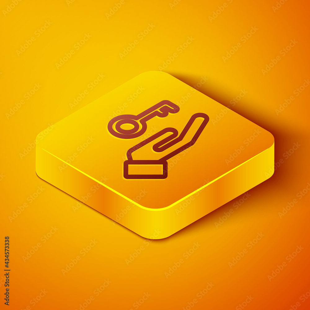 Isometric line Solution to the problem in psychology icon isolated on orange background. Key. Therap