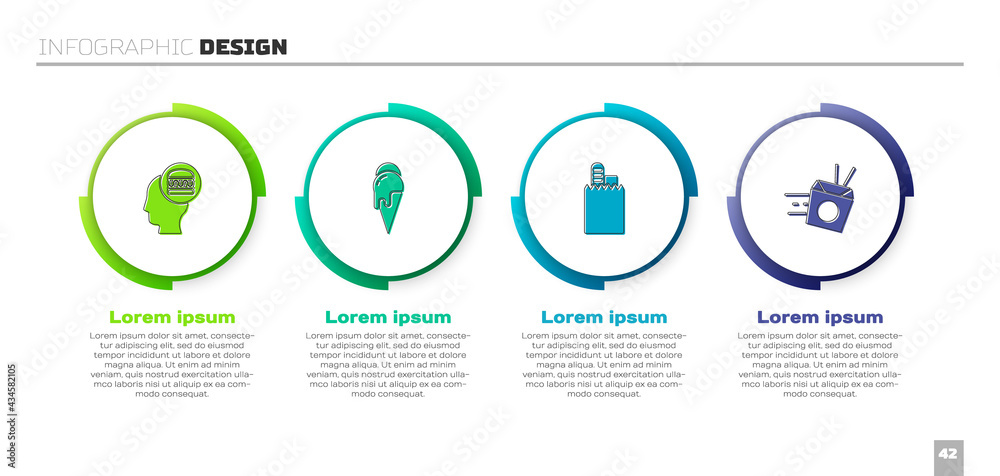 Set Online ordering and delivery, Ice cream, and noodles. Business infographic template. Vector