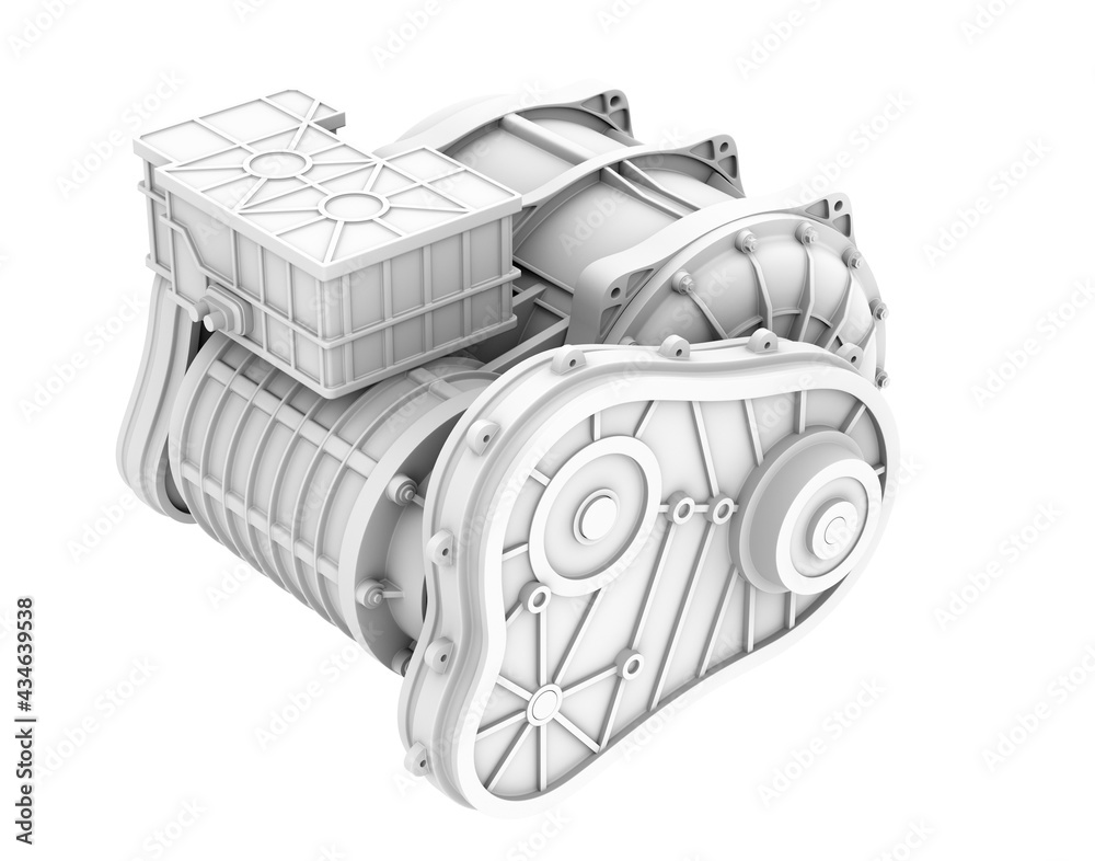 Clay rendering of Electric Vehicle Motor on white background. 3D rendering image.