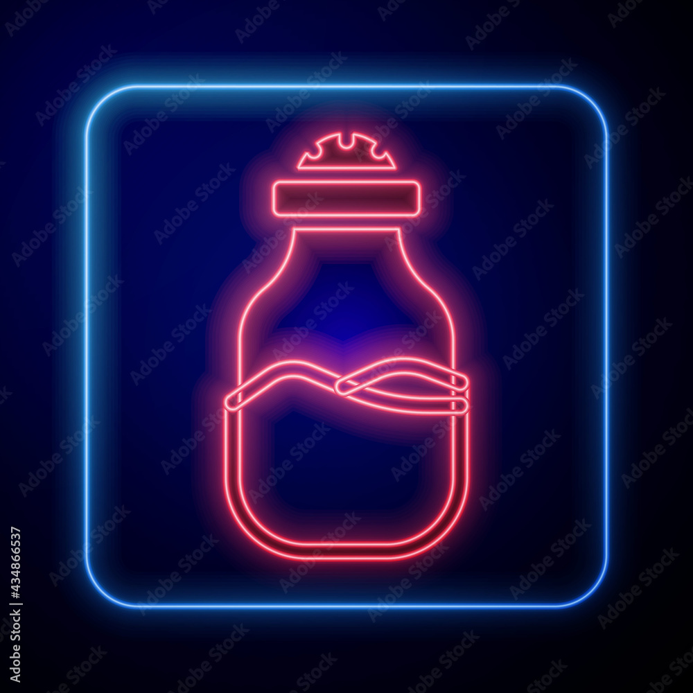 Glowing neon Spice in can icon isolated on black background. Seasoning collection. Spice, condiments