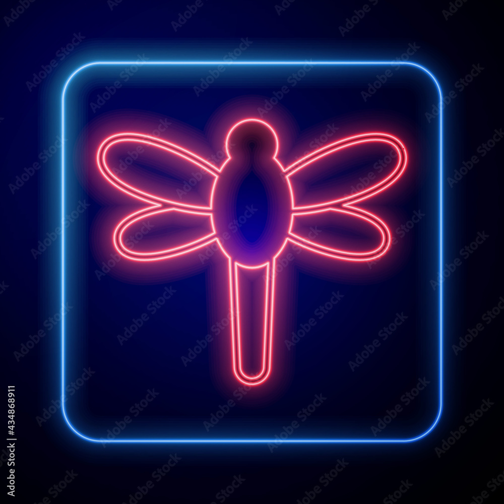 Glowing neon Dragonfly icon isolated on black background. Vector