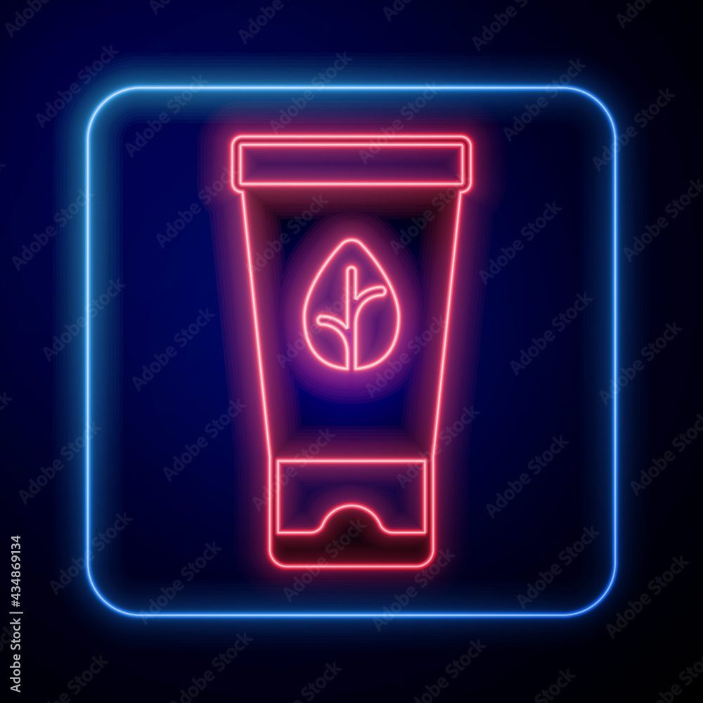 Glowing neon Organic cosmetic icon isolated Glowing neon background. Body care products. Vector