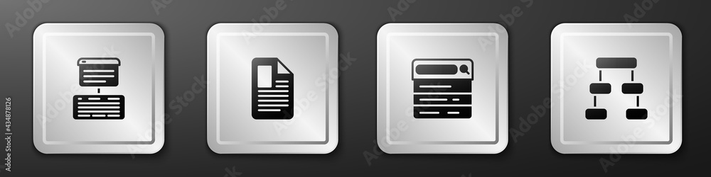 Set Server, Data, Web Hosting, File document, Search engine and Hierarchy organogram chart icon. Sil