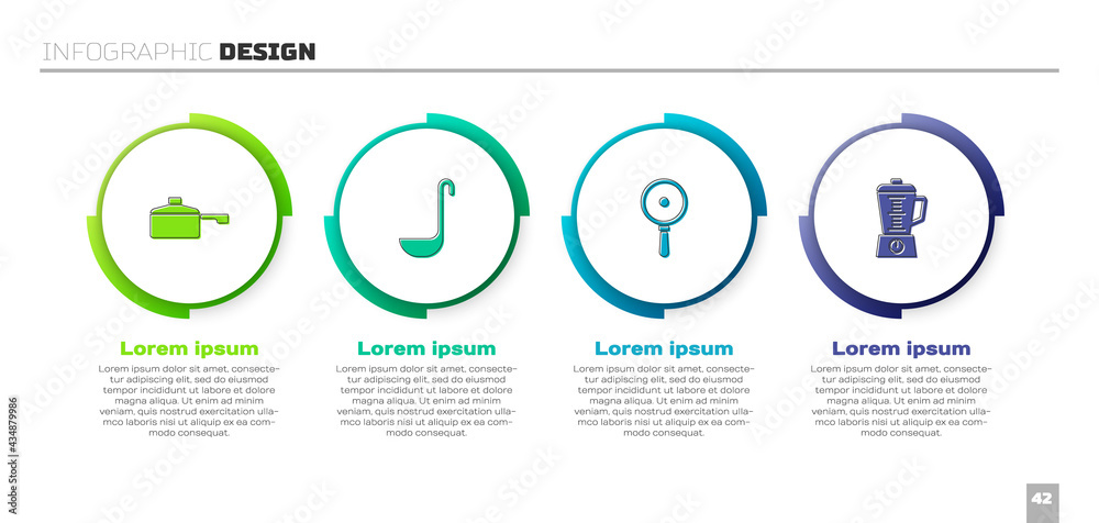 设置煎锅、厨房勺和搅拌机。商业信息图模板。矢量