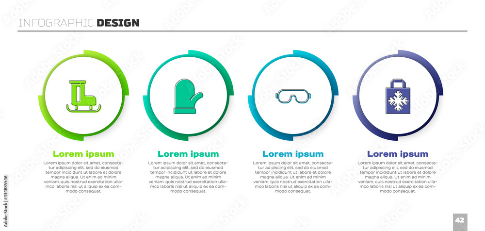 花样滑冰鞋、圣诞手套、滑雪护目镜和购物袋。商业信息图模板。Ve