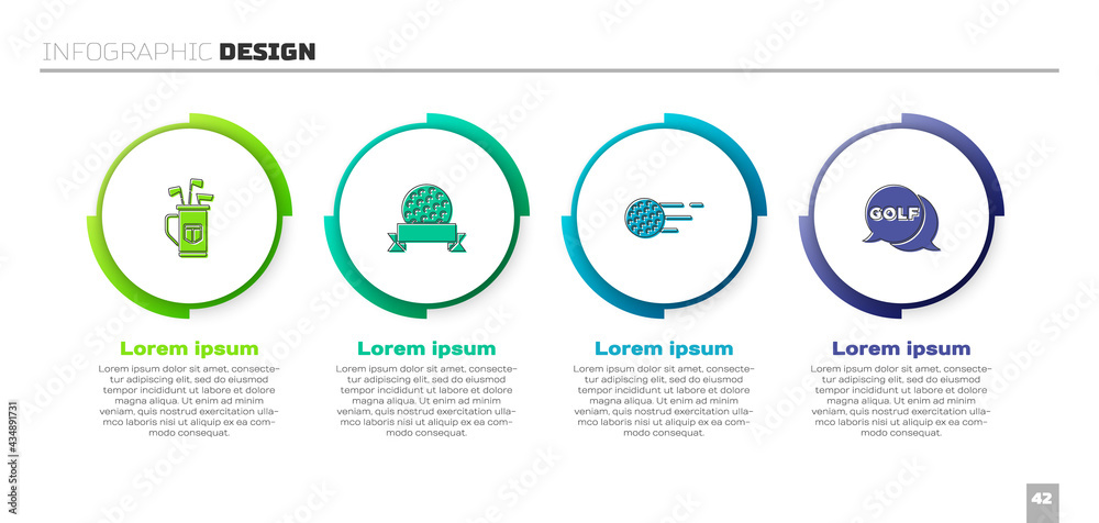 用球杆、球和标签设置高尔夫球袋。商业信息图模板。矢量