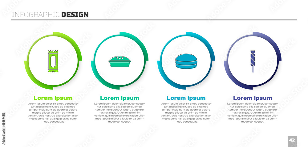 Set Candy, Homemade pie, Macaron cookie and . Business infographic template. Vector