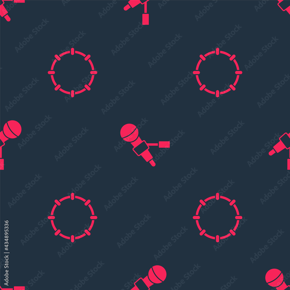 Set Tambourine and Microphone on seamless pattern. Vector