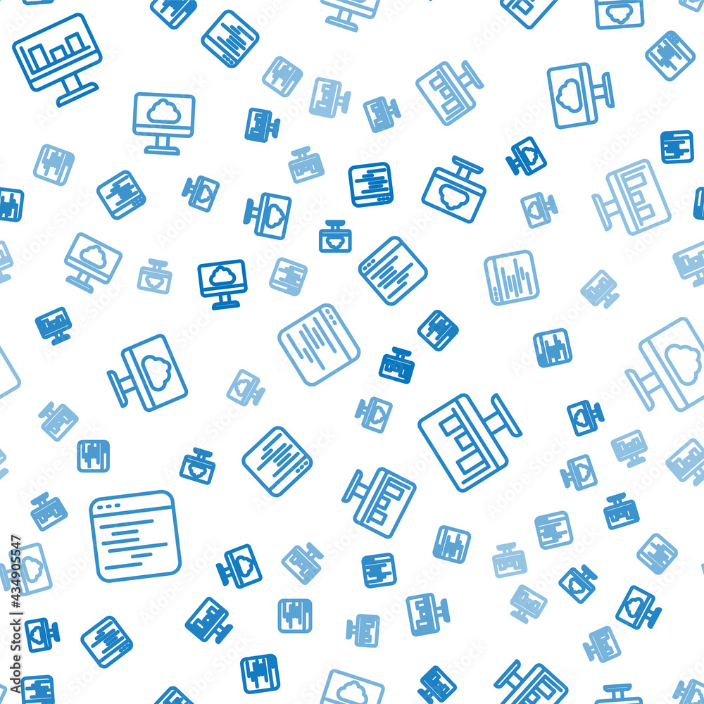 Set line Software, Monitor with graph chart and Cloud technology data transfer on seamless pattern. 