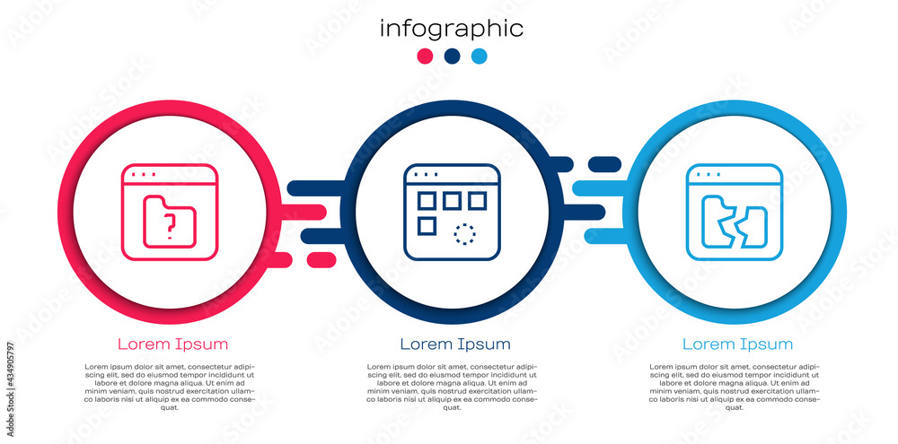 Set line File missing, Loading data window and Broken file. Business infographic template. Vector