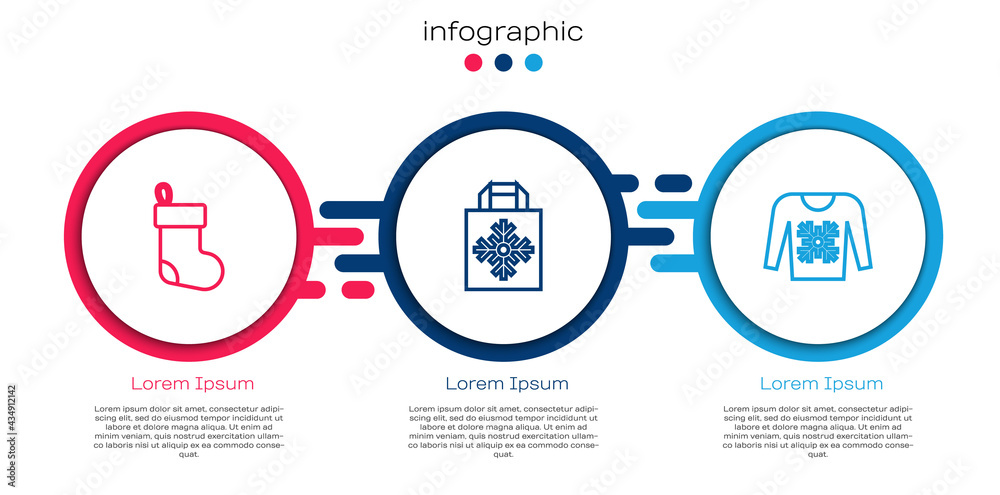 套装圣诞袜、购物袋和毛衣。商业信息图模板。Vector