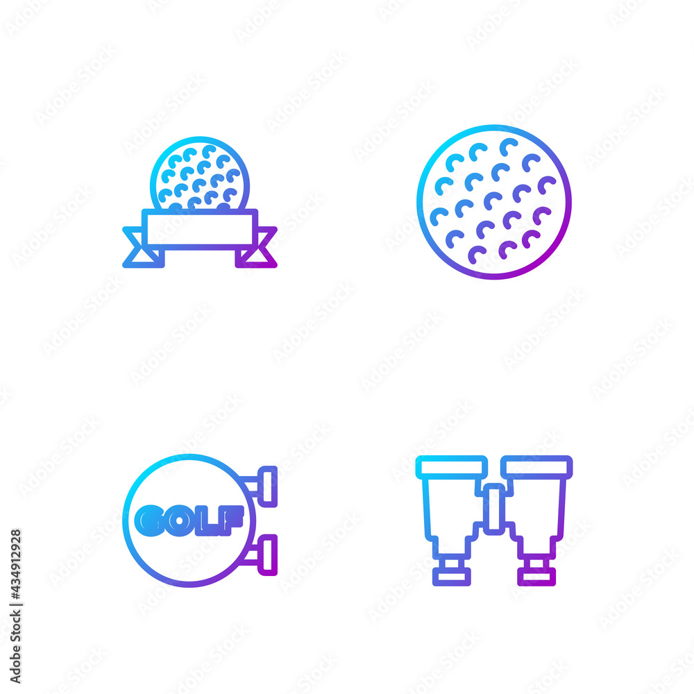 Set line Binoculars, Golf sport club, ball and . Gradient color icons. Vector