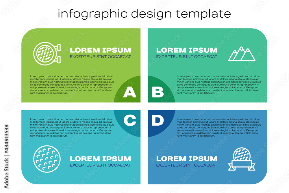 设置线高尔夫球、运动俱乐部和山脉。商业信息图模板。矢量