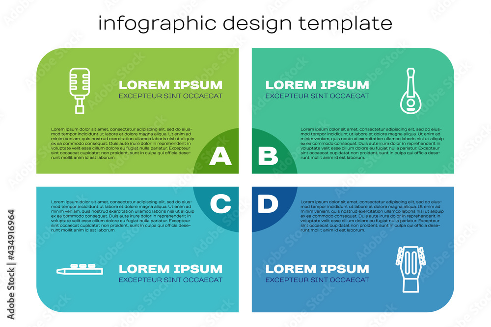 设置线鼓和鼓槌，麦克风，吉他和。商业信息图模板。矢量
