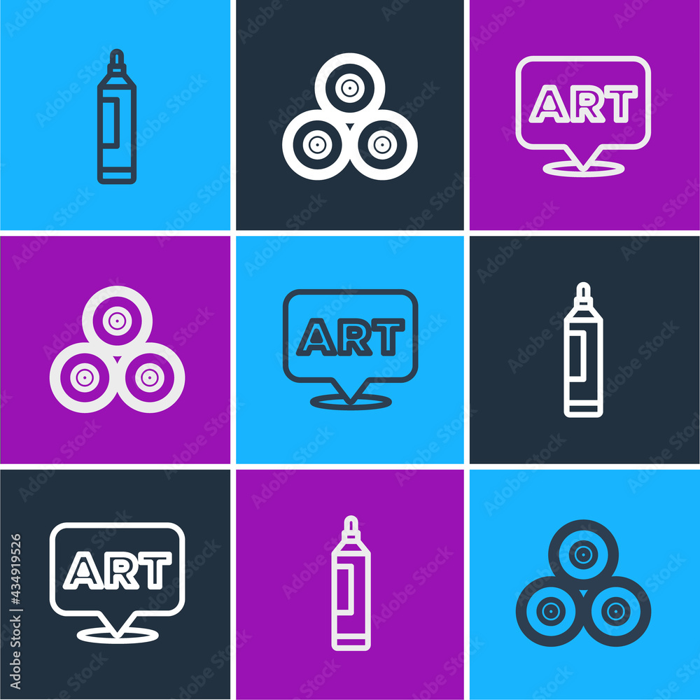 Set line Marker pen, Speech bubble with text art and Paint spray can icon. Vector