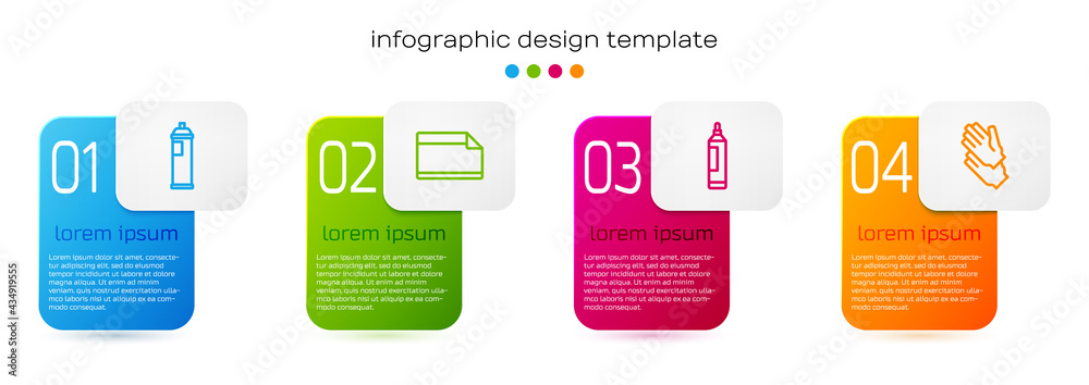 Set line Paint spray can, Paper adhesive sticker, Marker pen and Rubber gloves. Business infographic