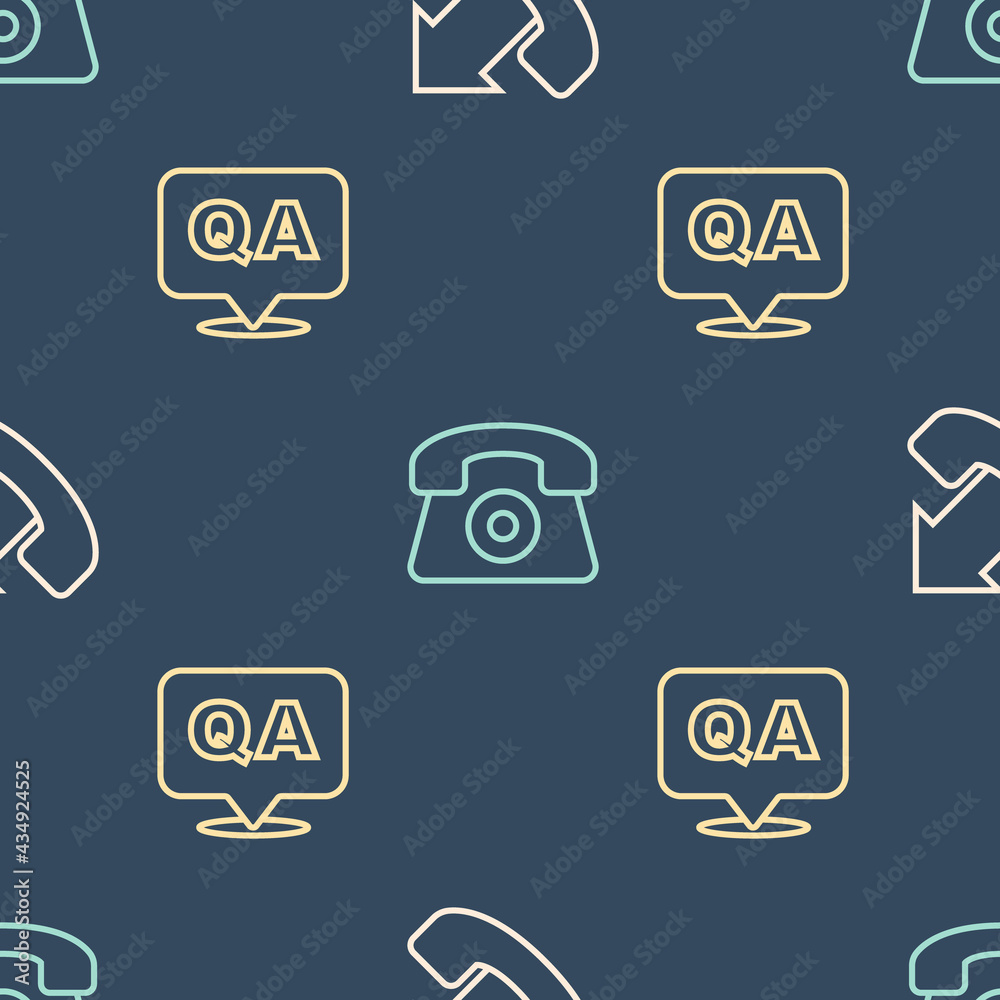 Set line Telephone 24 hours support, Question and Answer and on seamless pattern. Vector