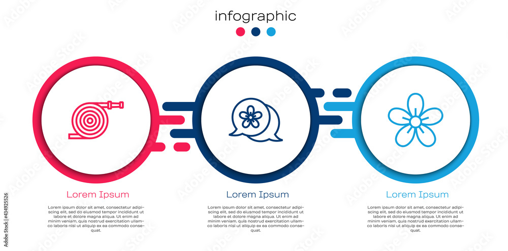 Set line Garden hose，Flower and.Business infographic template.Vvector（设置花园软管、花卉和商业信息图模板.Vvector）