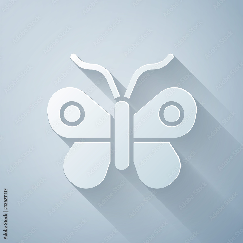 Paper cut Butterfly icon isolated on grey background. Paper art style. Vector