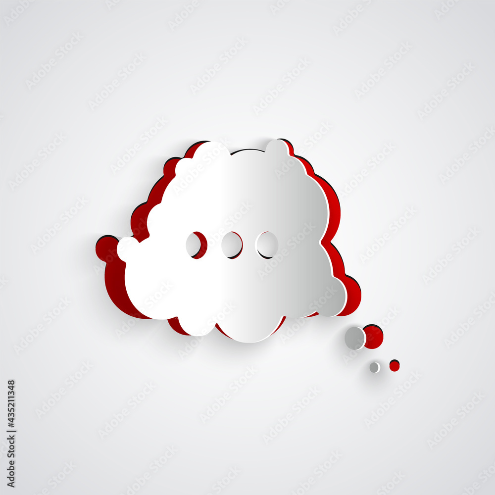 Paper cut Speech bubble chat icon isolated on grey background. Message icon. Communication or commen