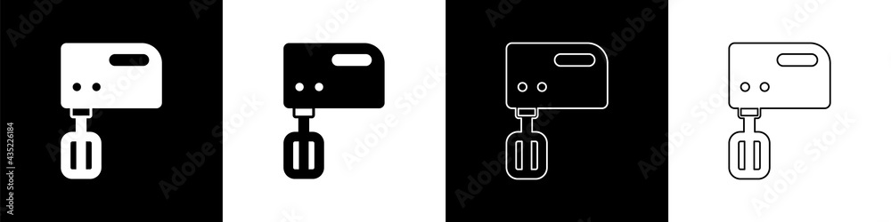 Set Electric mixer icon isolated on black and white background. Kitchen blender. Vector