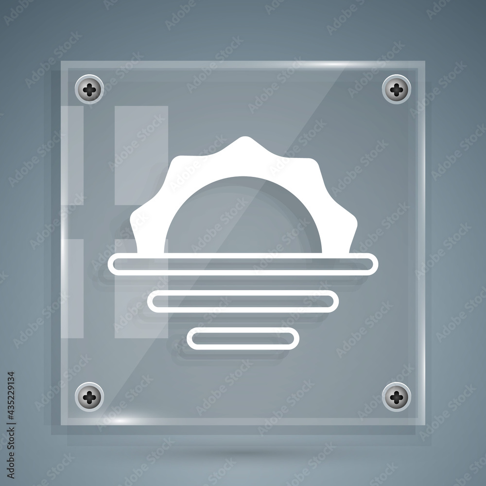 White Sunrise icon isolated on grey background. Square glass panels. Vector