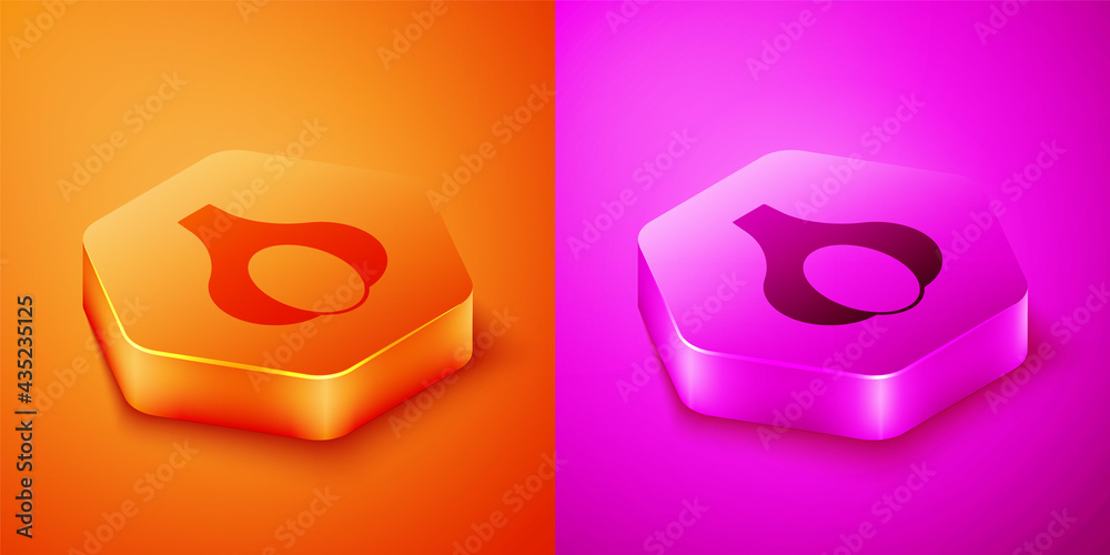 Isometric Garlic icon isolated Isometric background. Hexagon button. Vector