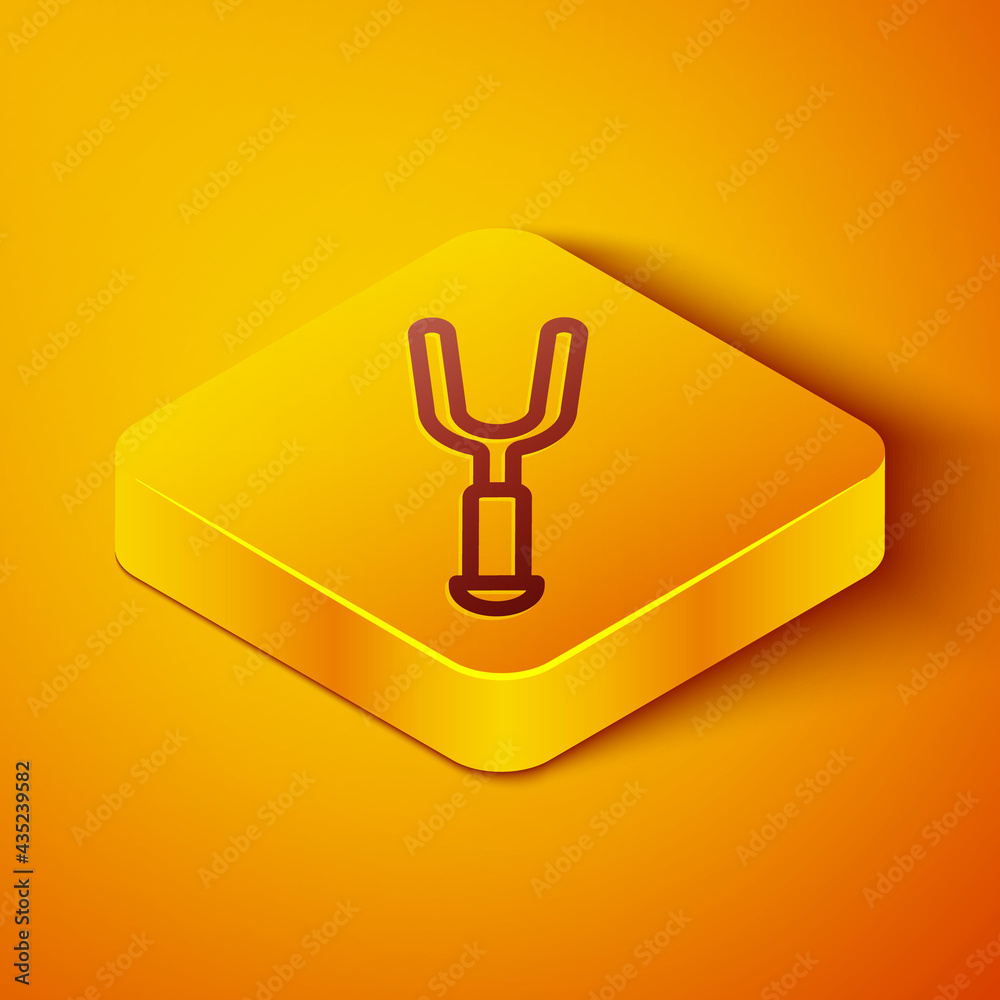 Isometric line Barbecue fork icon isolated on orange background. BBQ fork sign. Barbecue and grill t