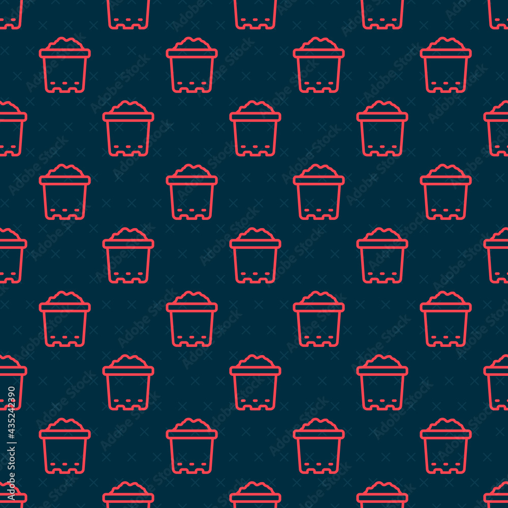 Red line Pot with soil icon isolated seamless pattern on black background. Vector