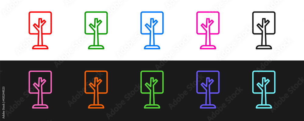 Set line Tree icon isolated on black and white background. Forest symbol. Vector