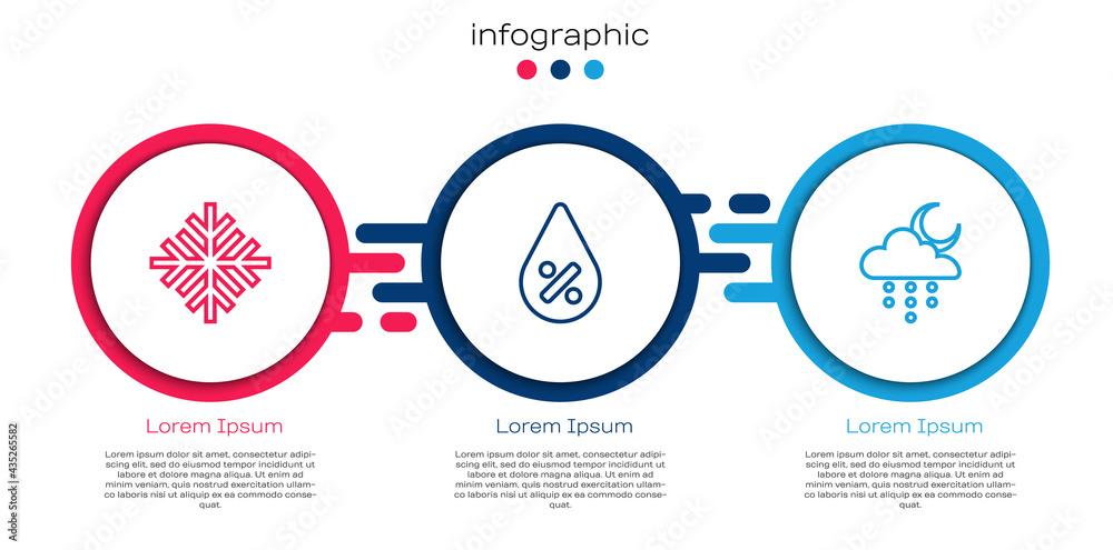 设定雪花、水滴百分比和有雨有月的云。商业信息图模板