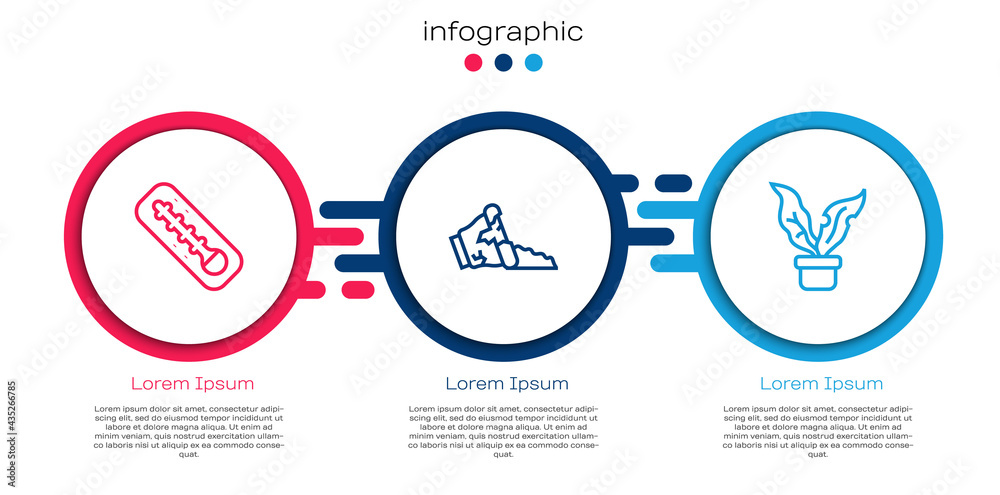 Set line Meteorology thermometer, Broken pot and Plant in. Business infographic template. Vector