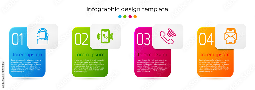 Set line Man with a headset, Telephone 24 hours support, and Mobile and envelope. Business infograph