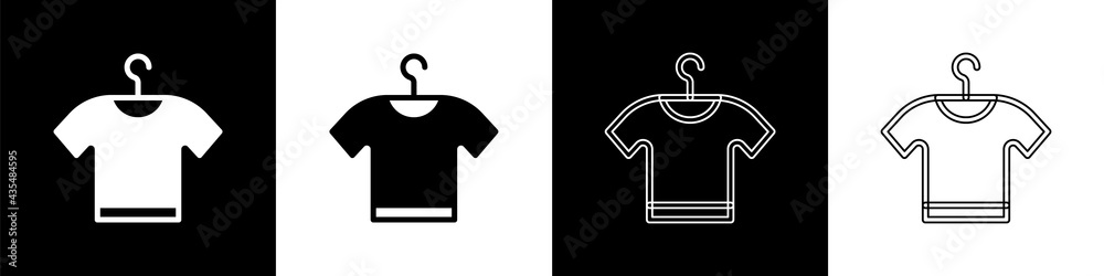 Set T-shirt icon isolated on black and white background. Vector