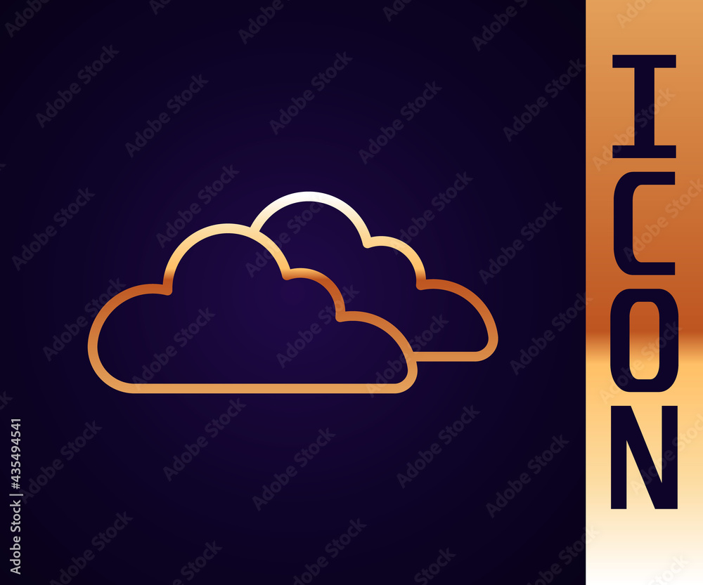 Gold line Cloud icon isolated on black background. Vector