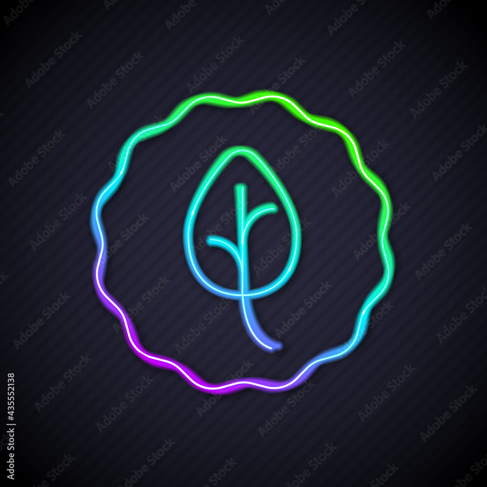 Glowing neon line Leaf icon isolated Glowing neon line background. Leaves sign. Fresh natural produc