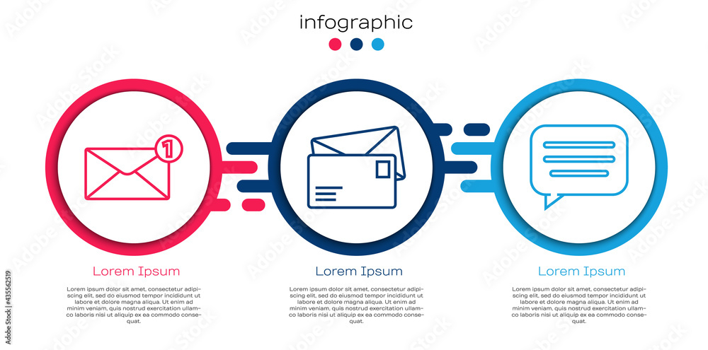 设置行信封、信封和语音气泡聊天。商业信息图模板。矢量