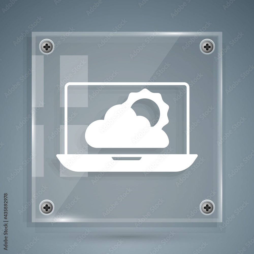 灰色背景上隔离的白色天气预报图标。方形玻璃面板。矢量