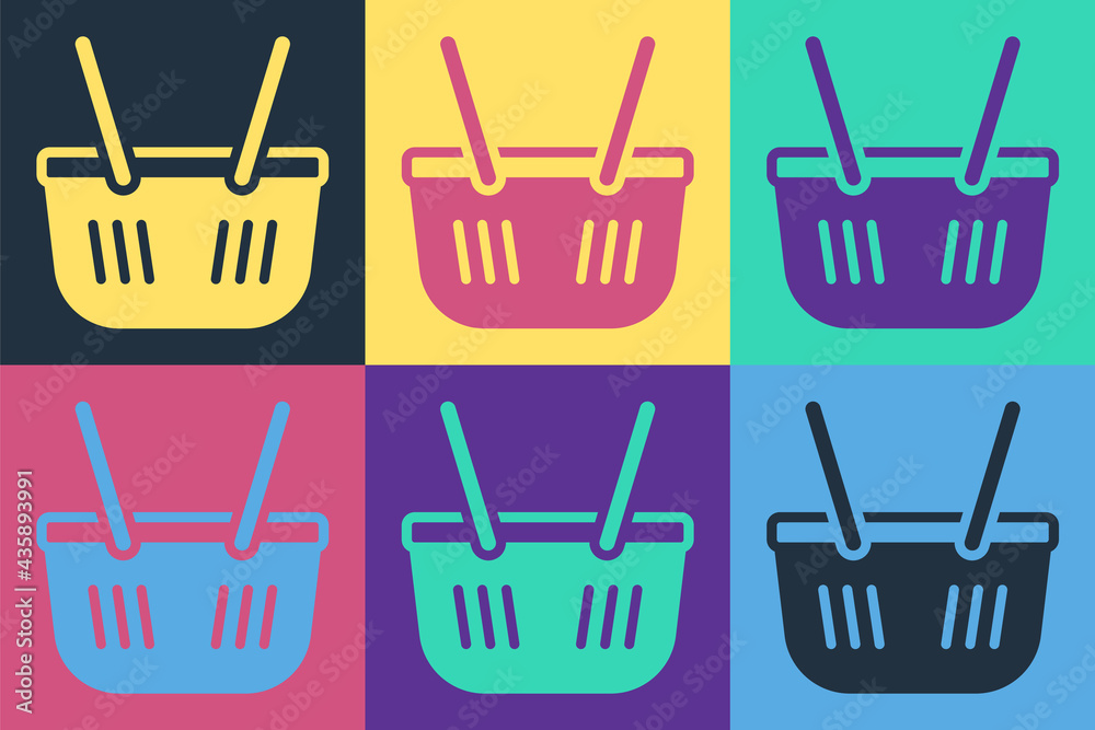 Pop art Shopping basket icon isolated on color background. Online buying concept. Delivery service s