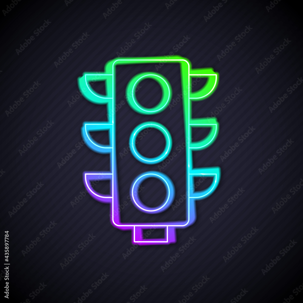 Glowing neon line Traffic light icon isolated on black background. Vector