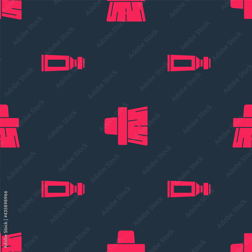 Set Tube of toothpaste and Handle broom on seamless pattern. Vector