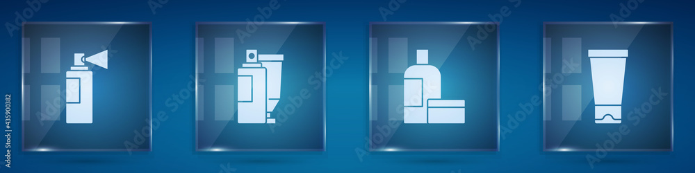 Set Perfume, Cream or lotion cosmetic tube, and . Square glass panels. Vector