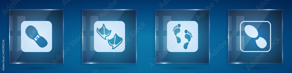 Set Human footprints shoes, Seagull paw, and . Square glass panels. Vector