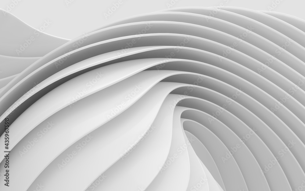 White curves with abstract geometry, 3d rendering.