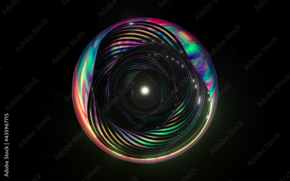 Flowing curves with black background, 3d rendering.